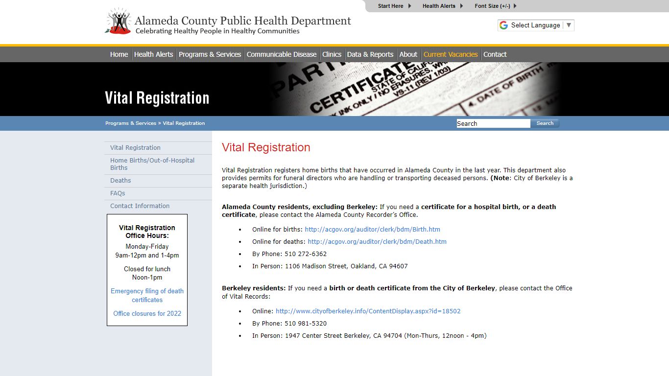 Vital Registration - ACPHD